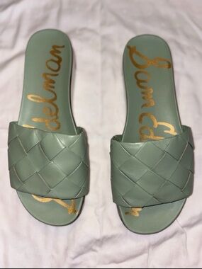 Sam Edelman Green Woven Slide Sandals Synthetic Upper Rubber Sole Women